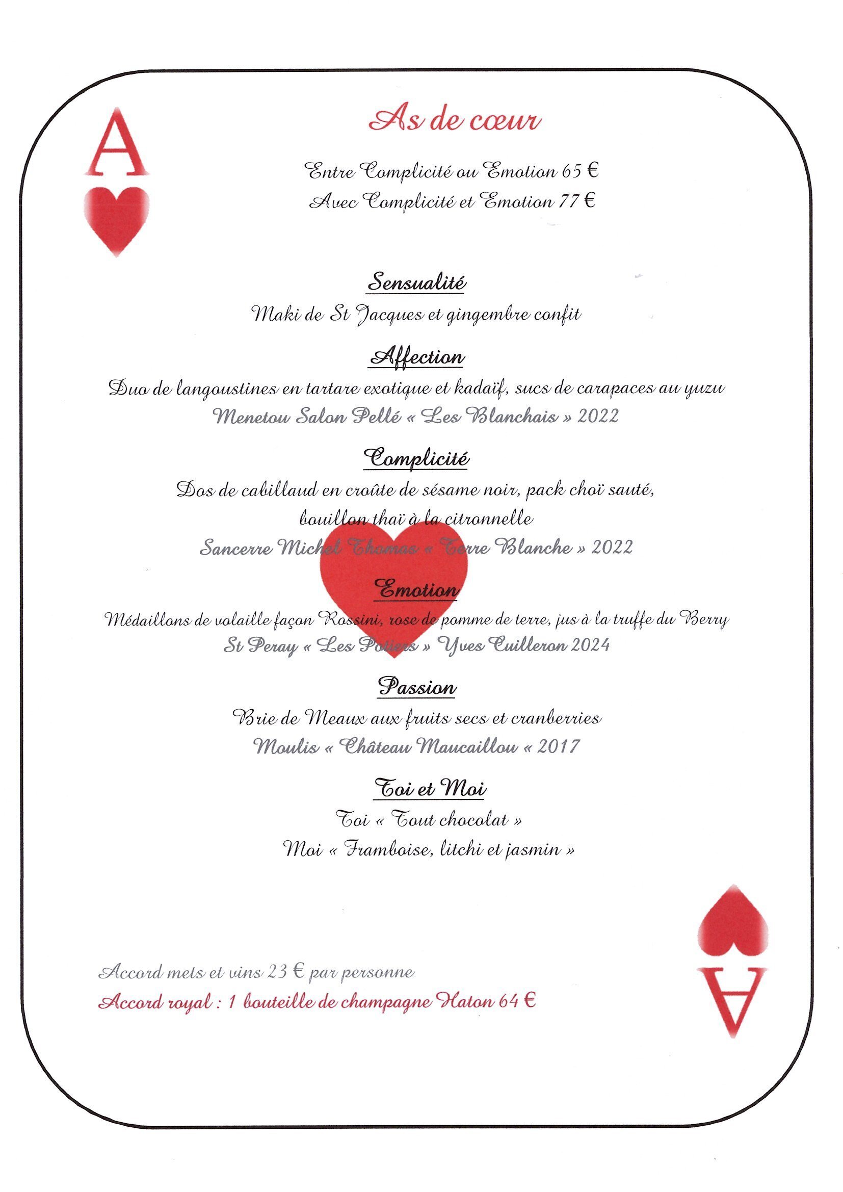 Menu St Valentin 2026
